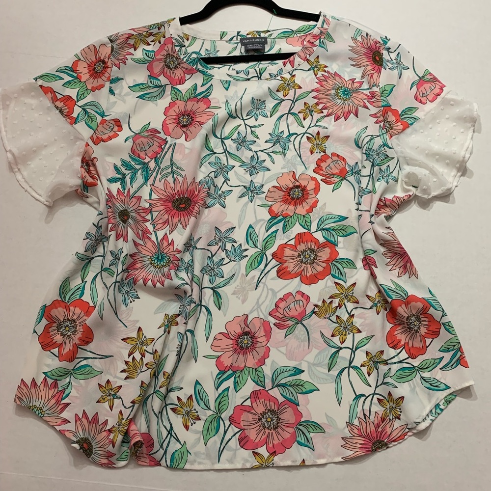 Van Heusen Floral Ruffle Sleeve Chiffon Top